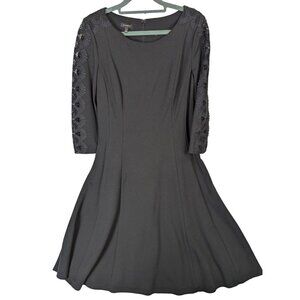 Talbots Women size 4 Lace Sleeve Ponte Fit & Flare Dress Black Elegant Classic
